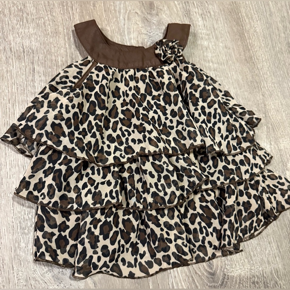 Healthtex Leopard Print Baby Dress 18M | Tiered Ruffle Animal Print Brown Accent - Picture 3 of 5